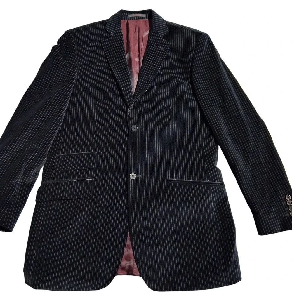 Ted Baker Endurance‎ Blk Pinstripe Mens size 40L Velour Two-Button Preppy Blazer